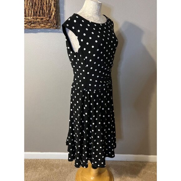 Ralph Lauren Dress 10 Black Polka Dot Washable Stretch Cap Sleeve Career Church - Picture 4 of 8